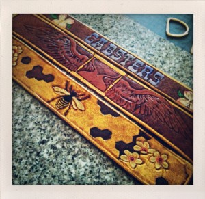 custom carved leather dog collar top strips