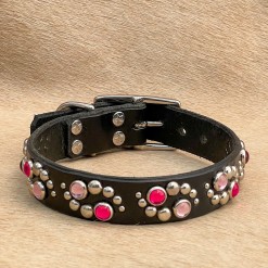 Glow 1" - cute handmade custom leather dog collar latigo leather